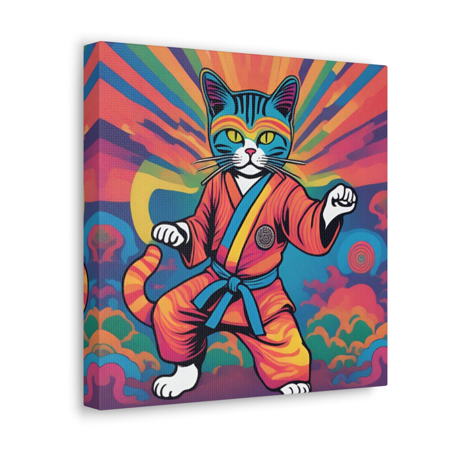 Colorful Psychedelic Ninja Karate Kitty Cat Canvas Wrapped Art Multiple Sizes