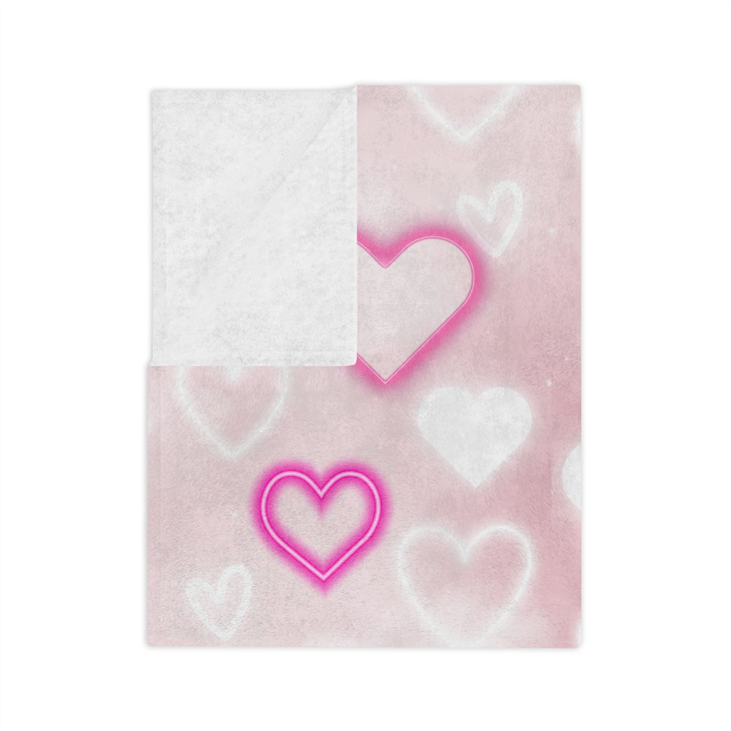 Pink Cloud and Glow Love Hearts Patterned Velveteen Microfiber Throw Blanket Multiple Sizes