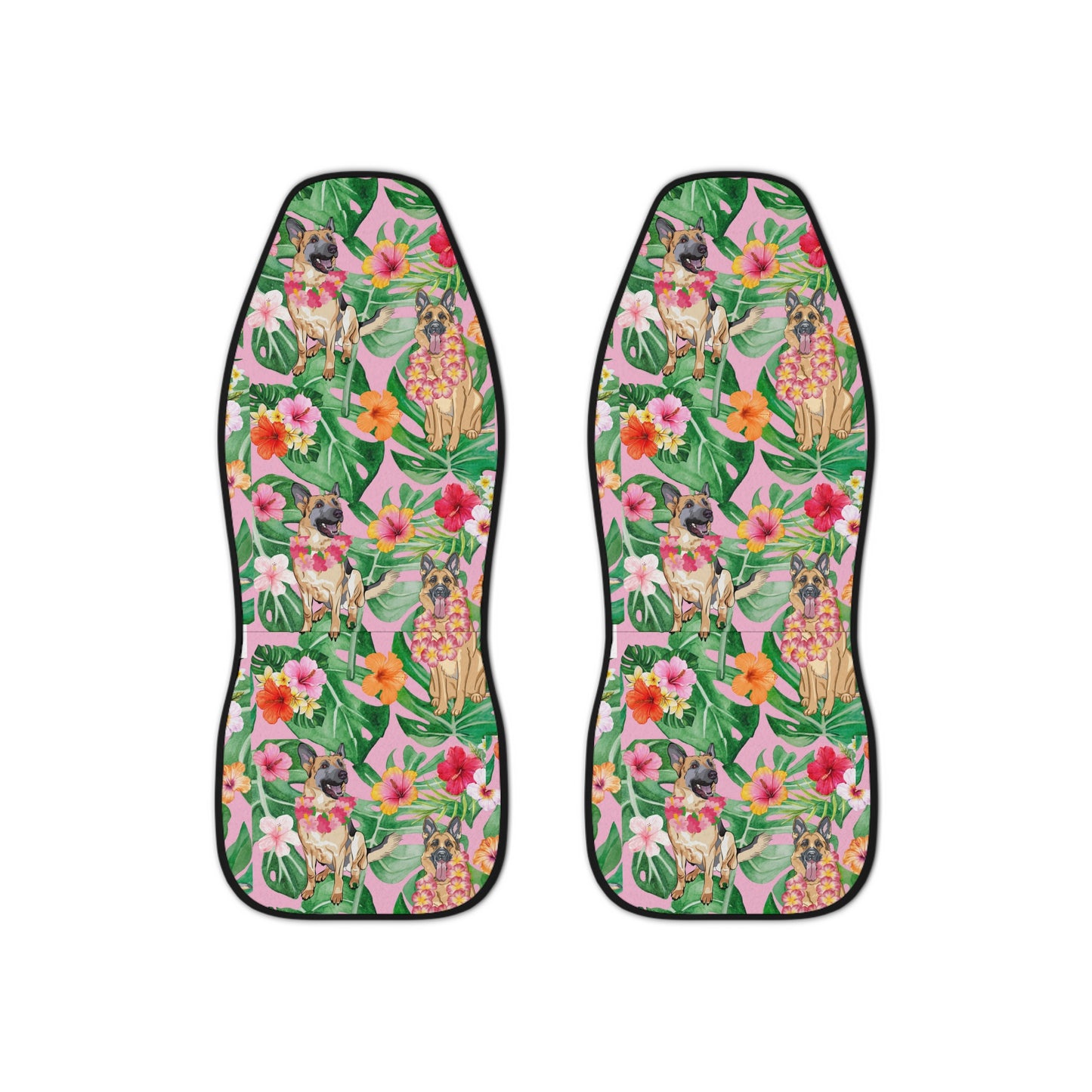 Pink Tropical Flowers & German Shephard Puppy Dog Car Seat Covers