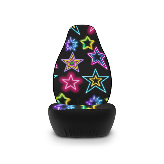 Pink Blue Yellow Glow Neon Stars on Black Car Seat Covers