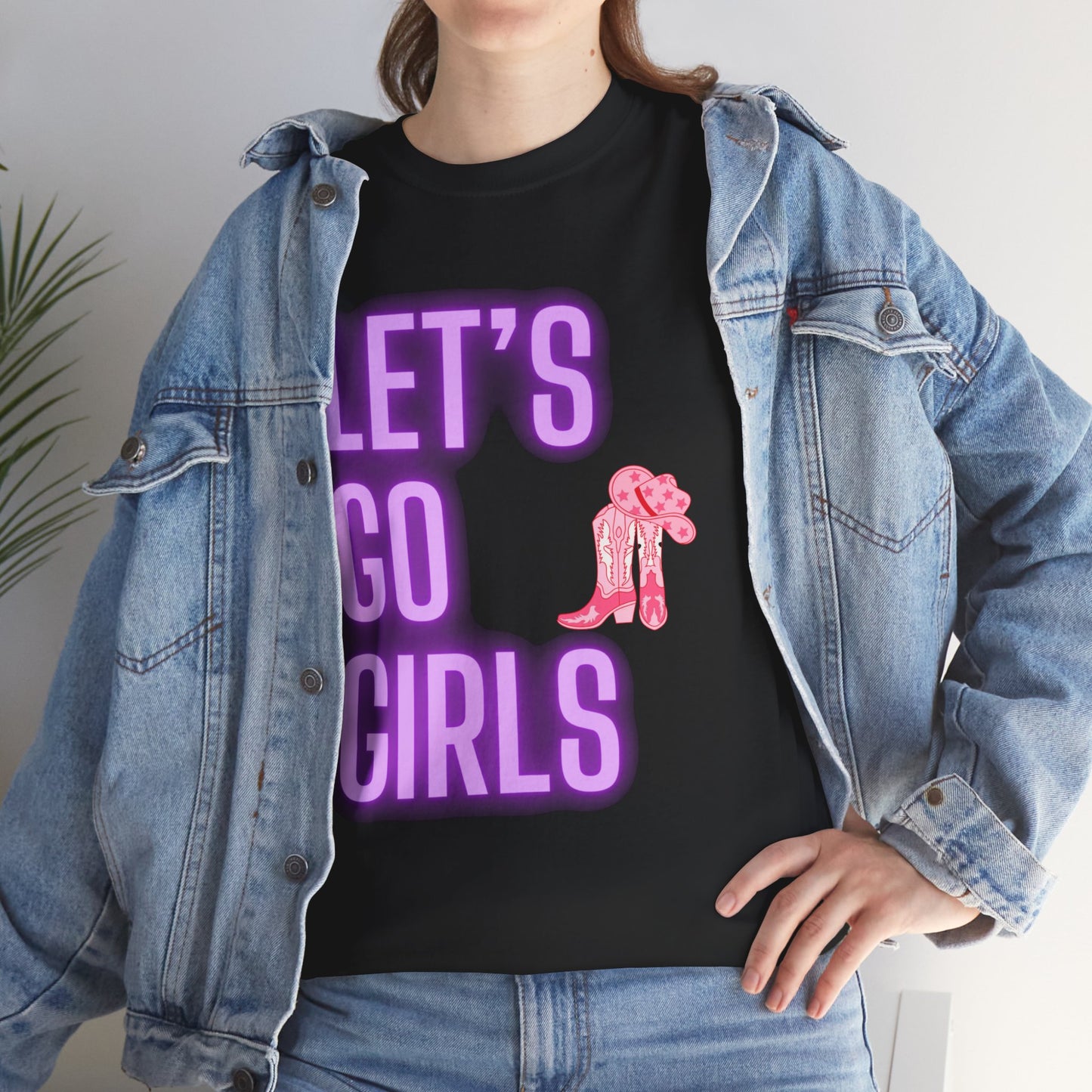 Let's Go Girls Glow Cowgirl Women's Plus Heavy Cotton Tee Size xl-5xl