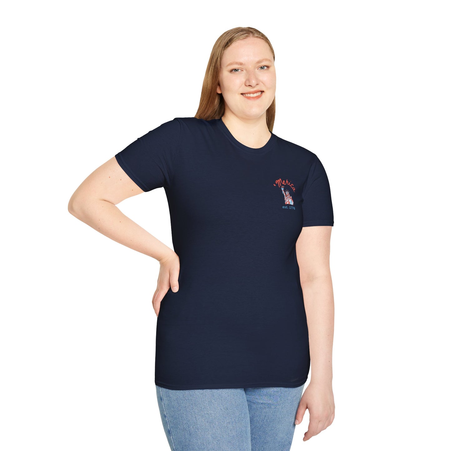 USA 'Merica Red, White & Blue Eagle 4th Women's Softstyle Plus Short Sleeve Double-Sided T-Shirt Sizes xl-5xl