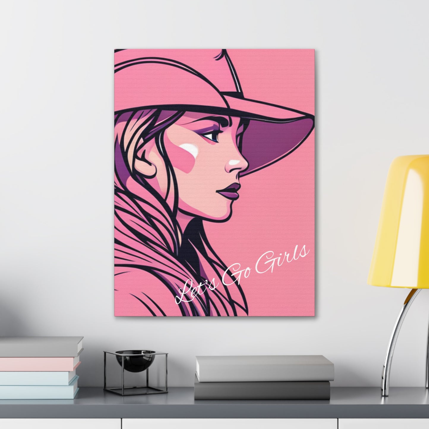 Pink Cowgirl Let's Go Girls Wrapped Canvas Art Multiple Sizes