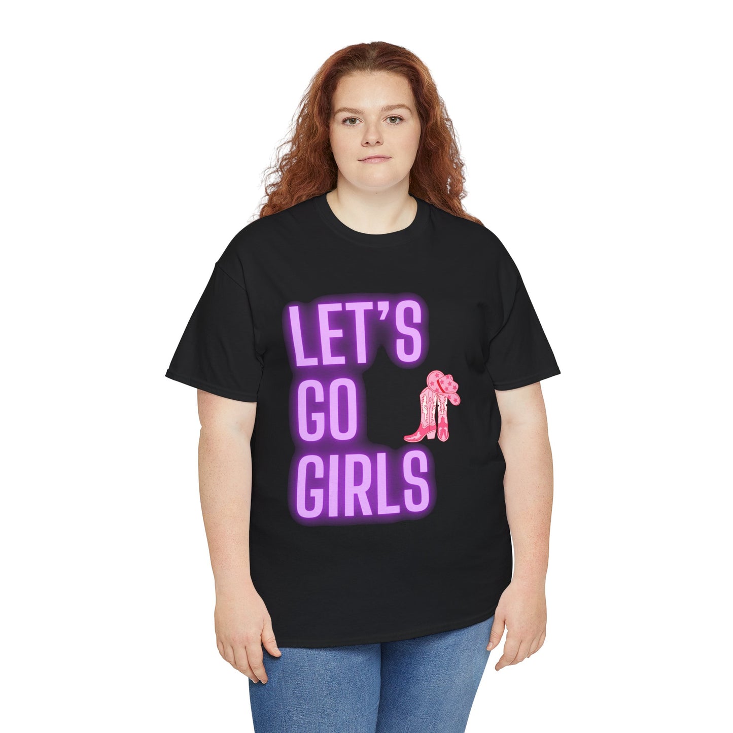 Let's Go Girls Glow Cowgirl Women's Plus Heavy Cotton Tee Size xl-5xl