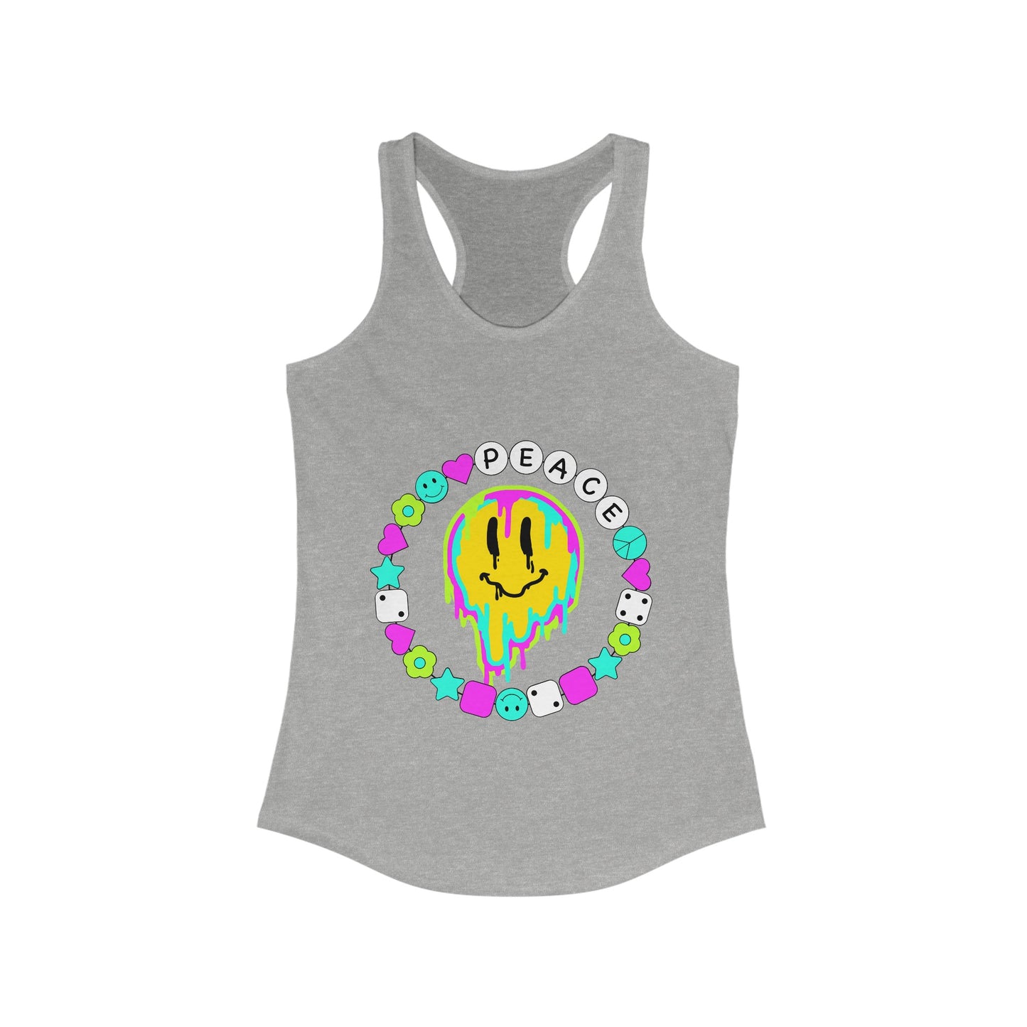 Peace & Happiness Neon Smiley Face Women's Racerback Slim Fit Tank Top Sizes xs-2xl