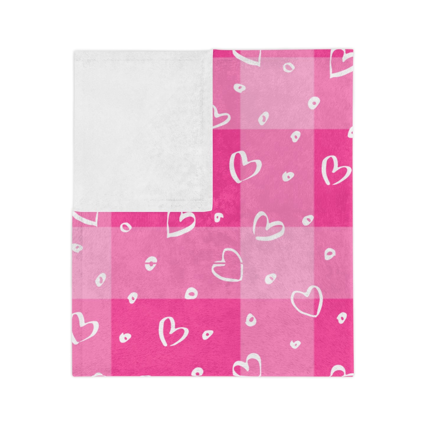 Pink & White Plaid Heart Patterned Velveteen Microfiber Throw Blanket Multiple Sizes