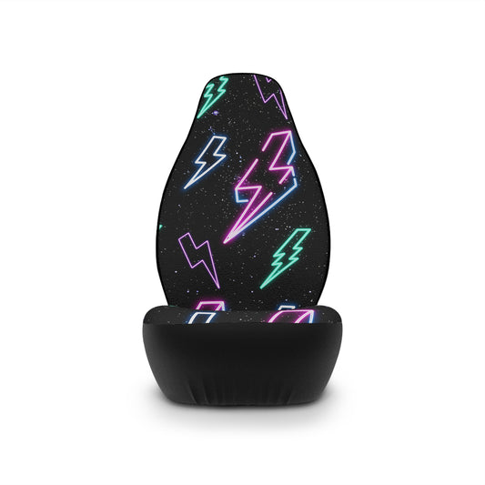 Neon Glow Lightning Bolts Black Star Background Space Car Seat Covers