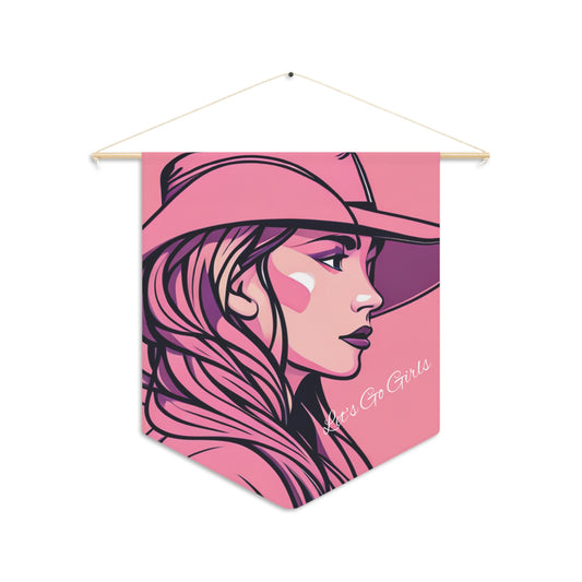 Pink Cowgirl Let's Go Girls Room Hanging Pennant