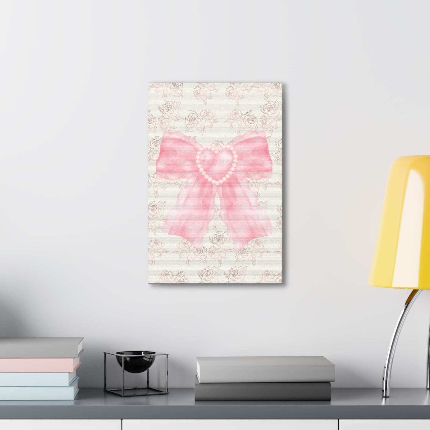 Pink & White Coquette Heart Bow Roses Wrapped Gallery Canvas Art - Multiple Sizes