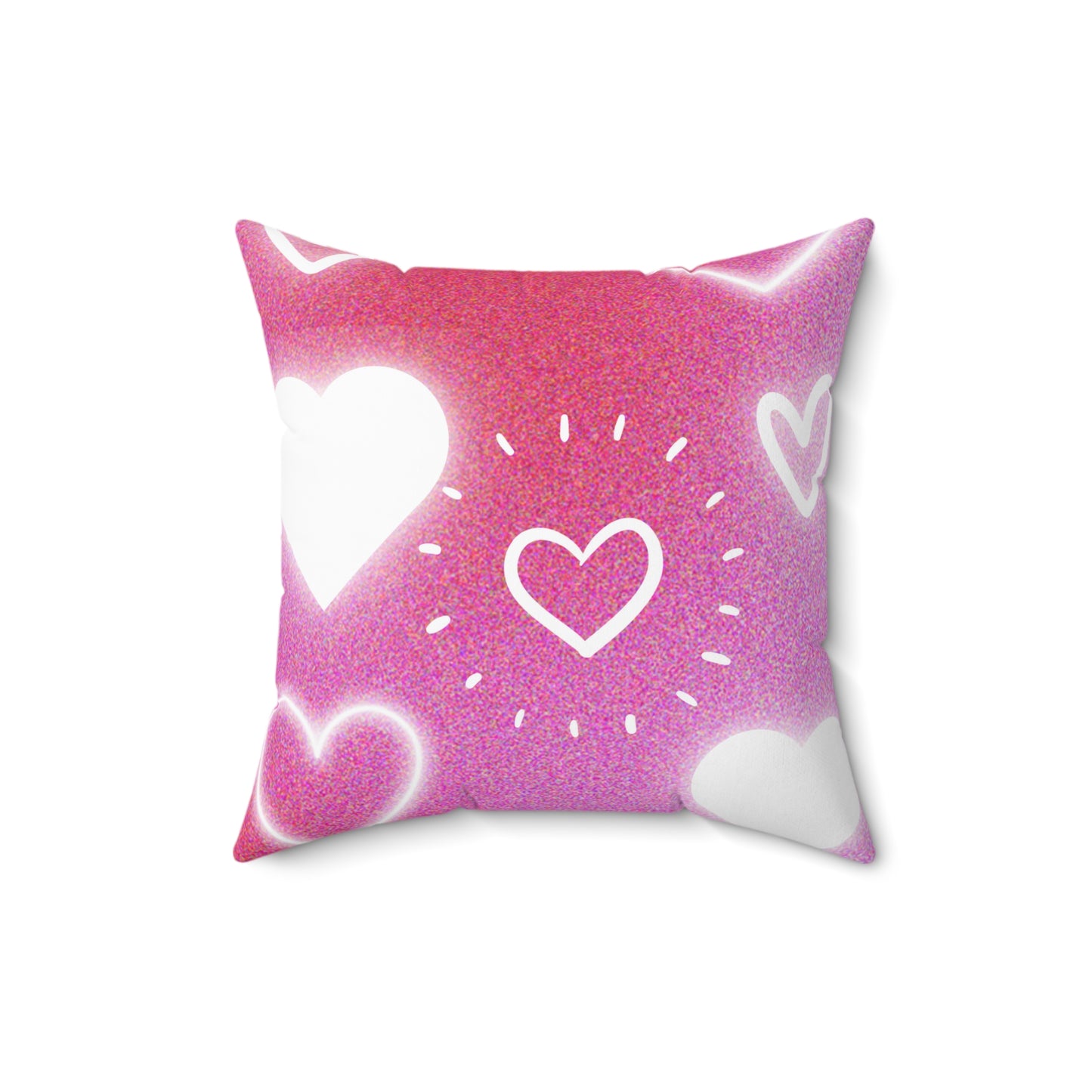 Glow Pink and White Heart Vibes Square Pillow Multiple Sizes