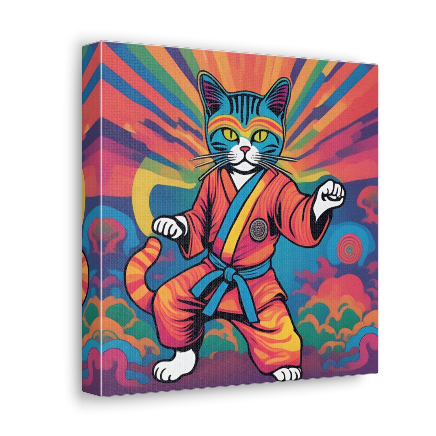 Colorful Psychedelic Ninja Karate Kitty Cat Canvas Wrapped Art Multiple Sizes
