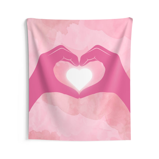 Pink Glowing Love Indoor Wall Tapestry Multiple Sizes