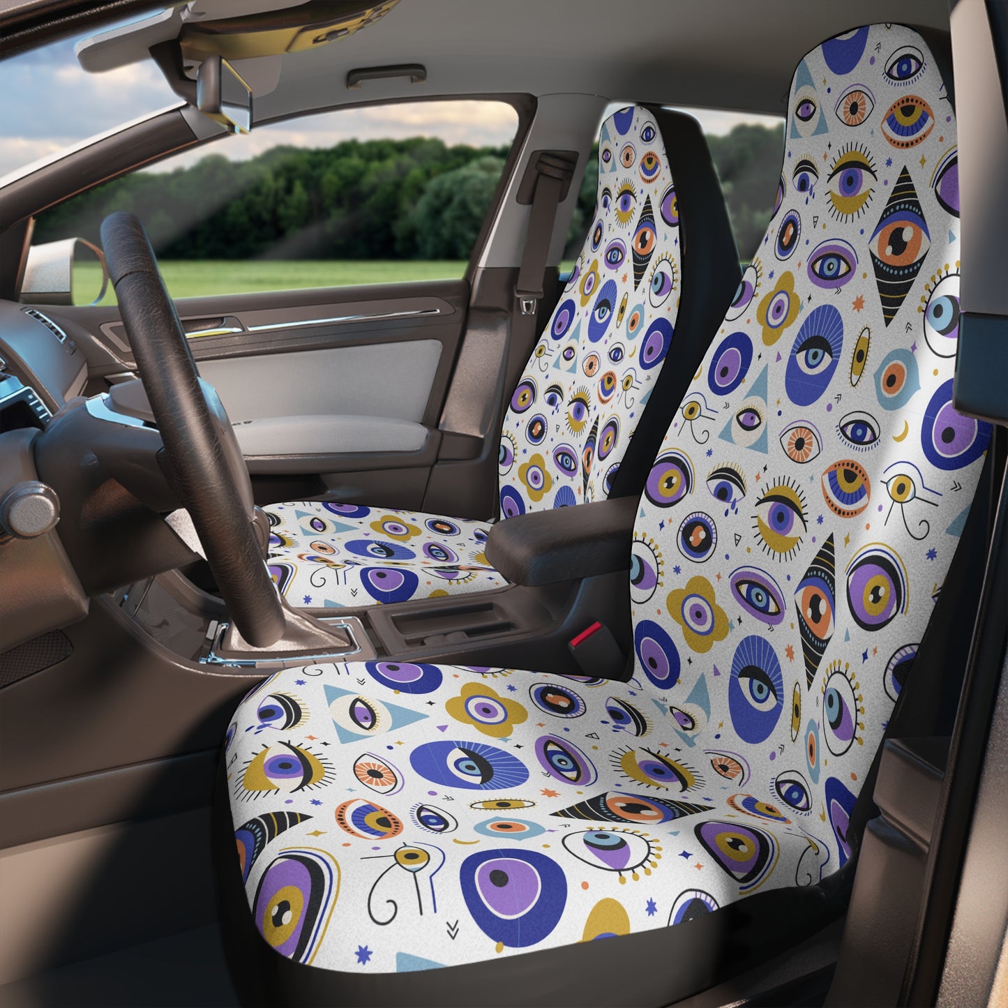 White, Blue, Gold & Purple Evil Eye Pattern Car Seat Covers
