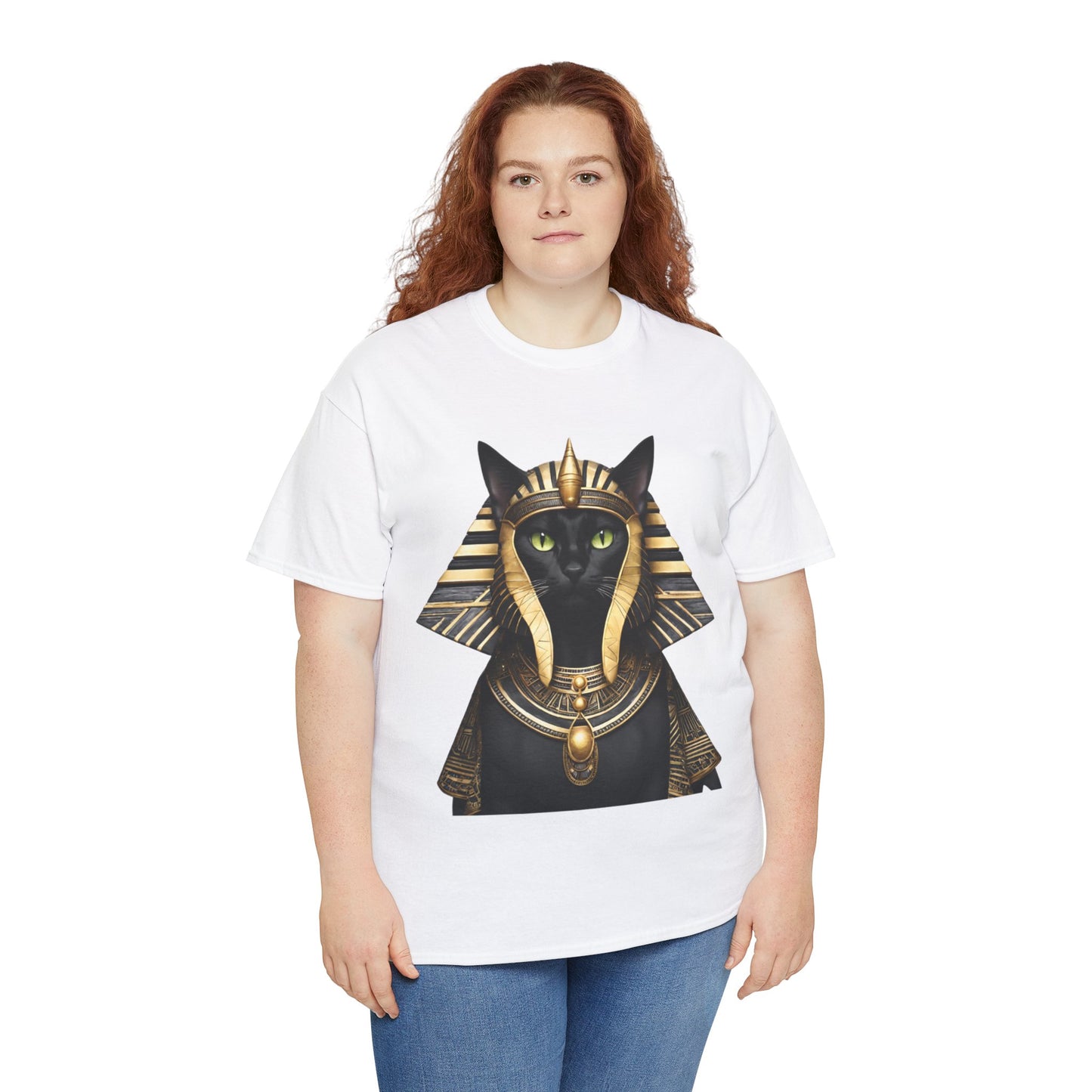 Black & Gold Egyptian Princess Pharaoh Kitty Cat Women's Plus Cotton Short Sleeved Tee Size xl-5xl