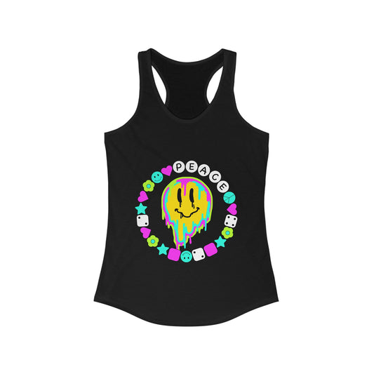 Peace & Happiness Neon Smiley Face Women's Racerback Slim Fit Tank Top Sizes xs-2xl