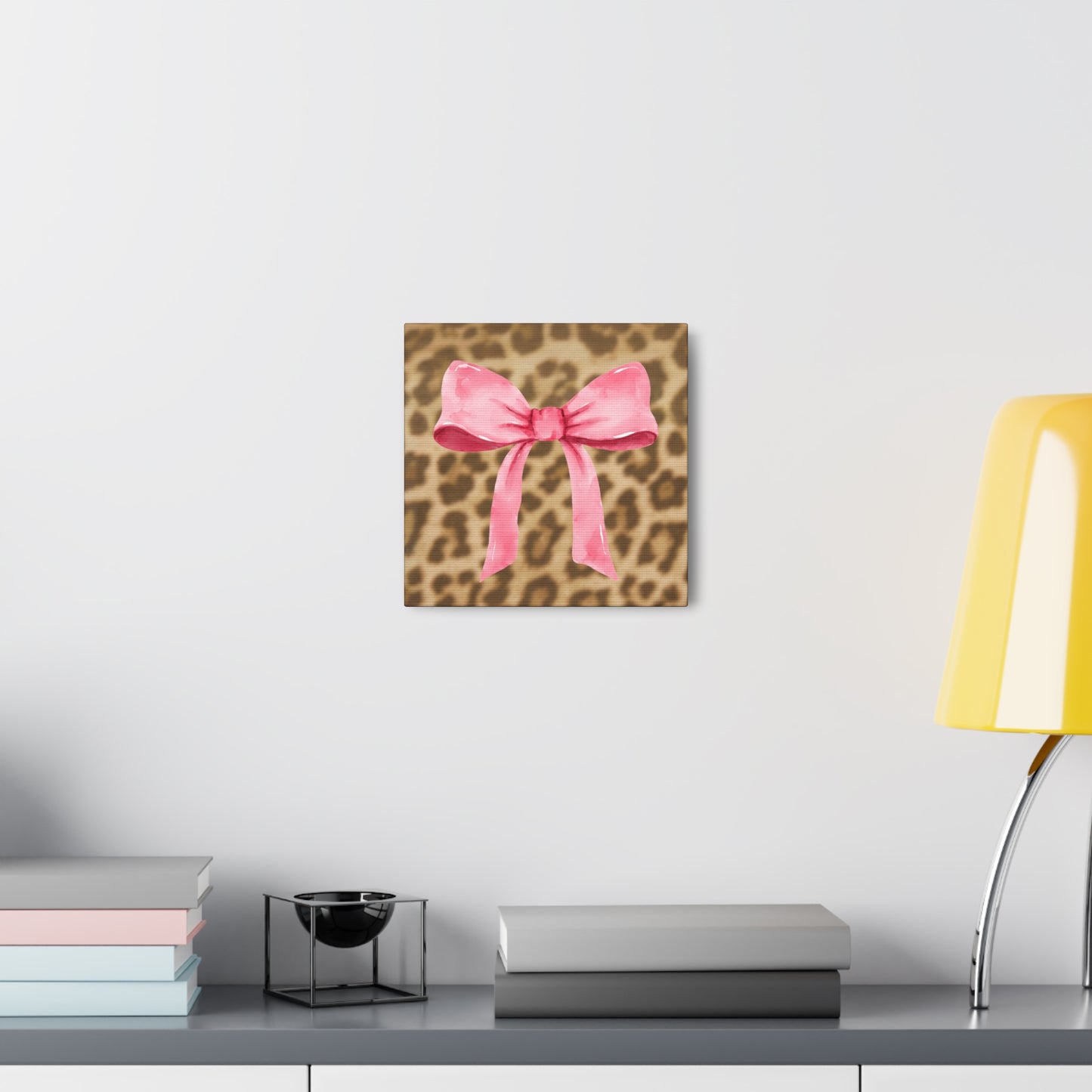 Leopard and Pink Coquette Bow Canvas Wrapped Art Multiple Sizes