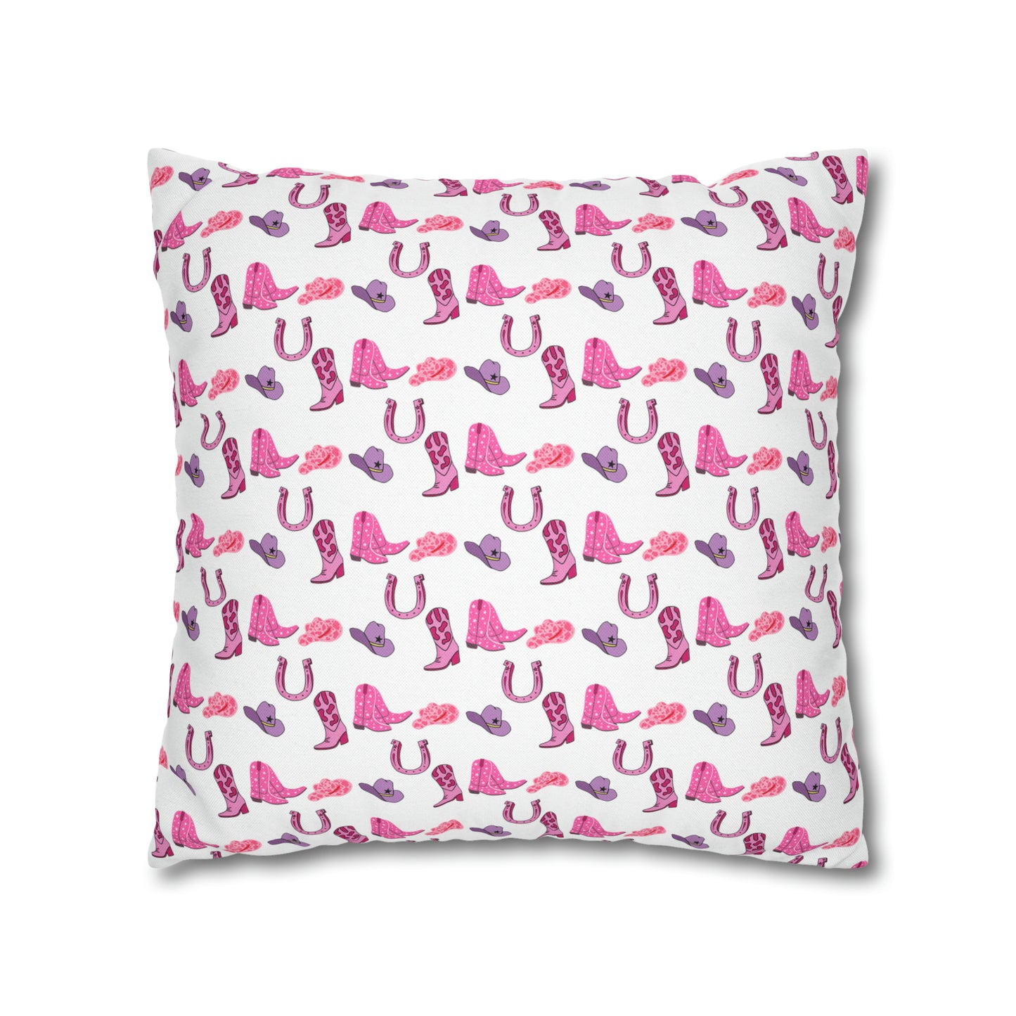 Yee Haw Pink Purple Cowgirl Hat & Boots Patterned Square Pillow Cover Multiple Sizes