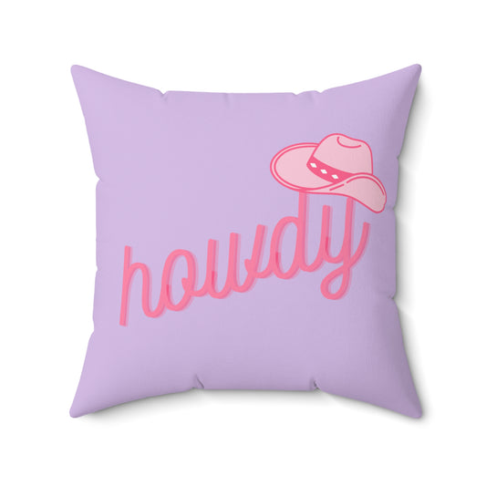Howdy! Pink Purple Cowgirl Hat Square Pillow Multiple Sizes