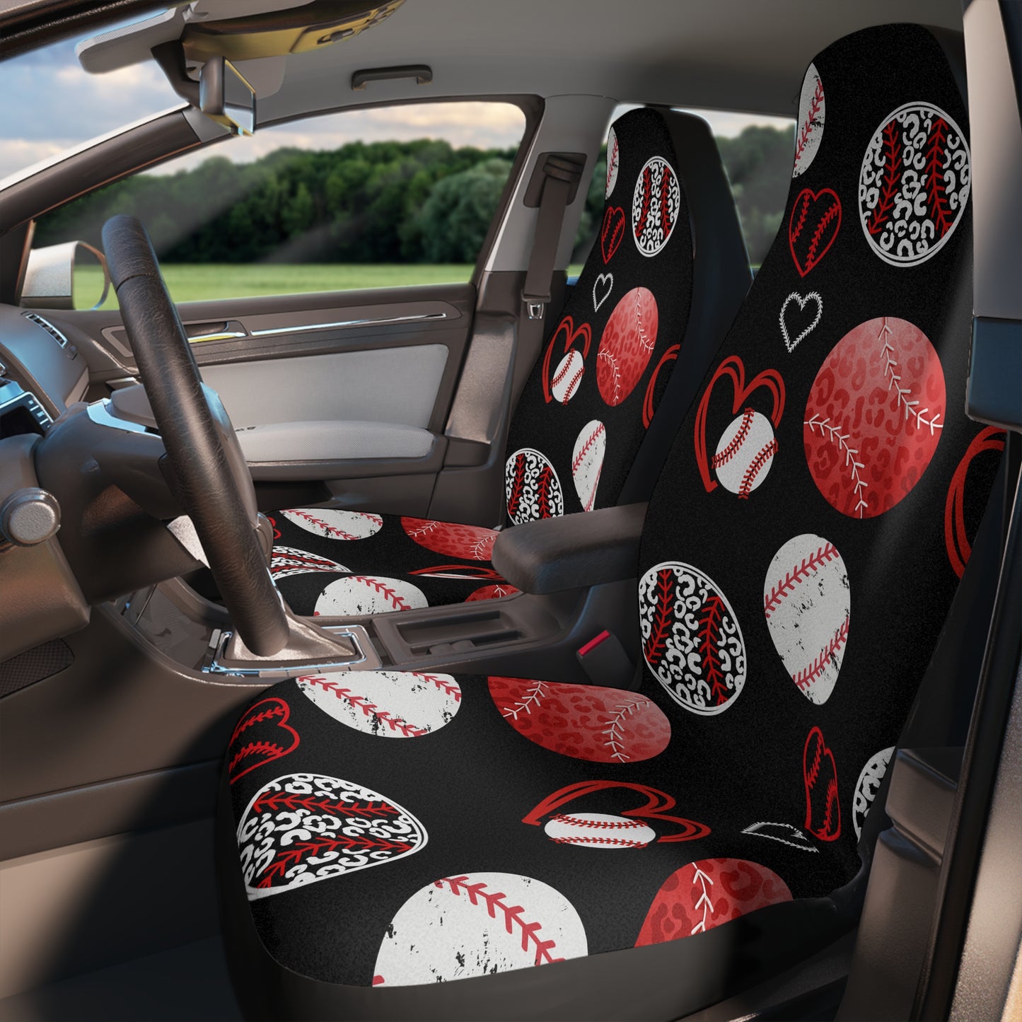Red & Black Leopard Cheetah Baseball Love Car Seat Covers