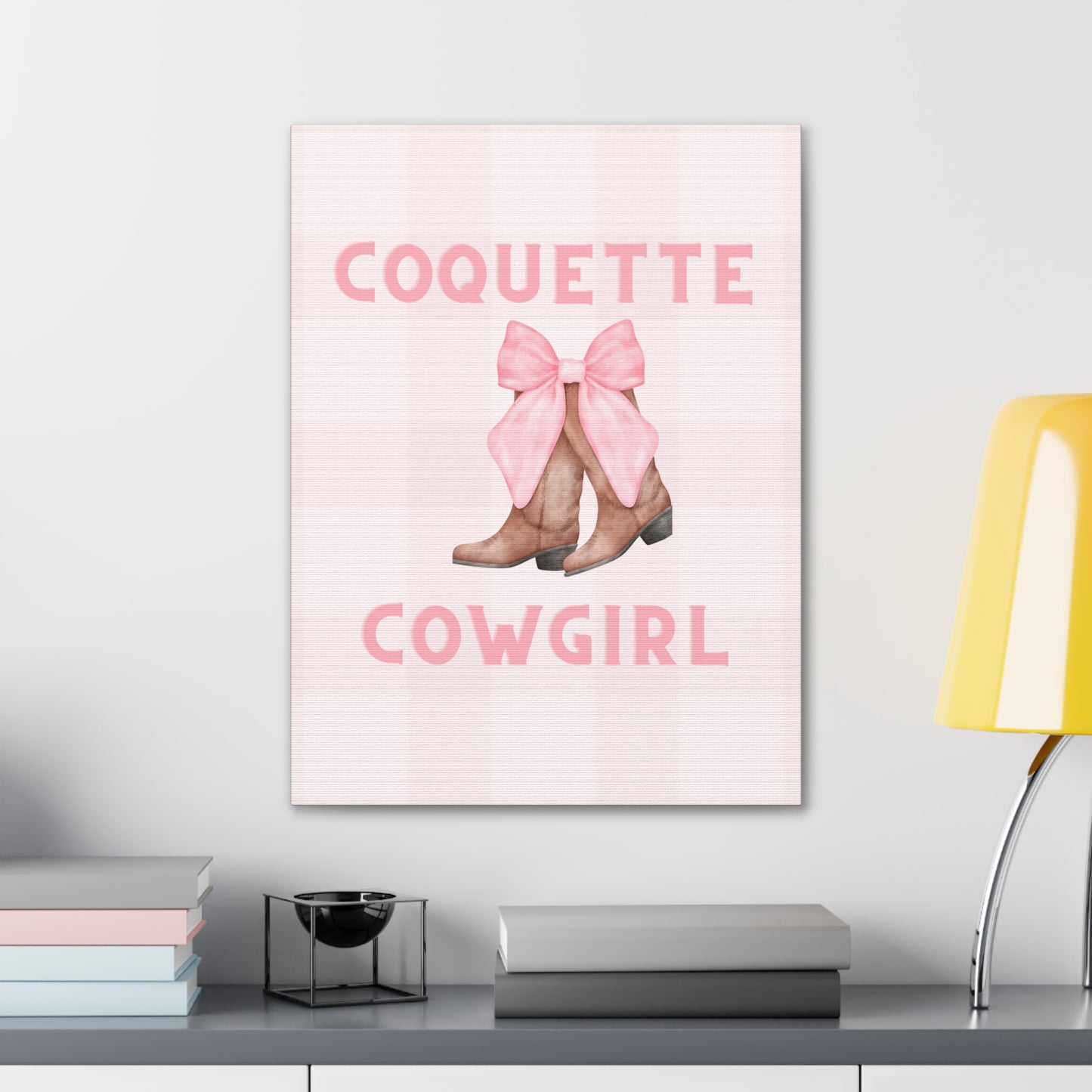 Pink Coquette Cowgirl Bow and Boots Patterned Canvas Wrapped Art Multiple Sizes