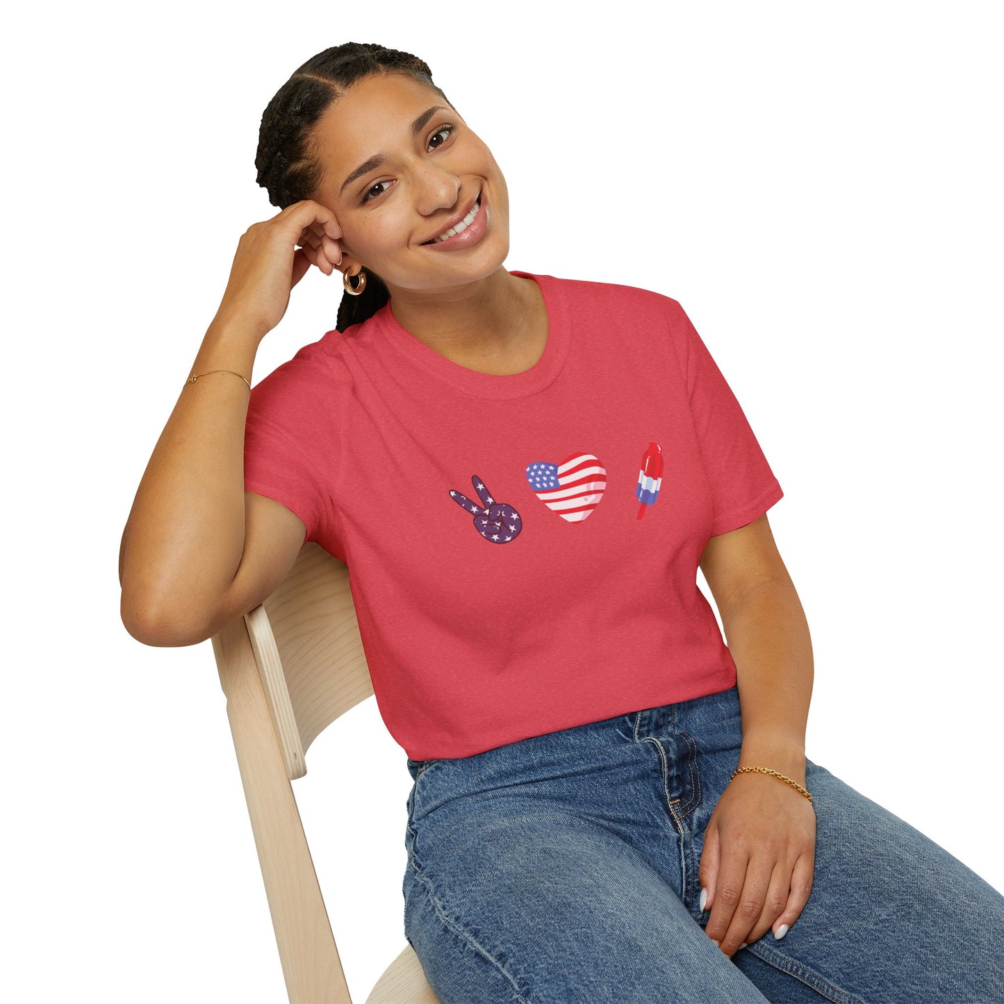 USA Peace Love Red, White & Blue 4th Women's Softstyle Plus Short Sleeve T-Shirt Sizes xl-5xl