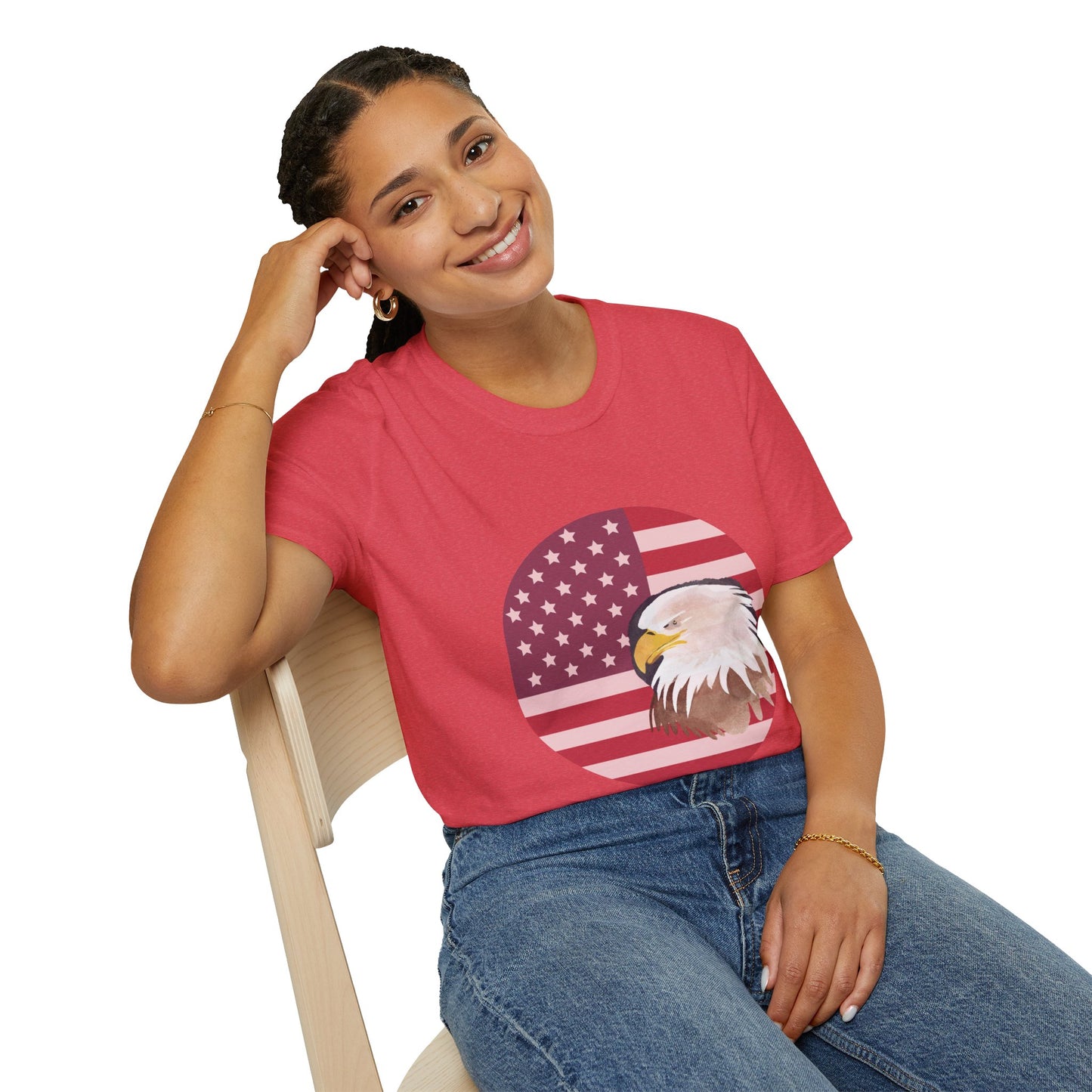 Red, White & Blue Eagle and Flag Antique 4th Softstyle Plus Short Sleeve T-Shirt Multiple Sizes xl-5xl