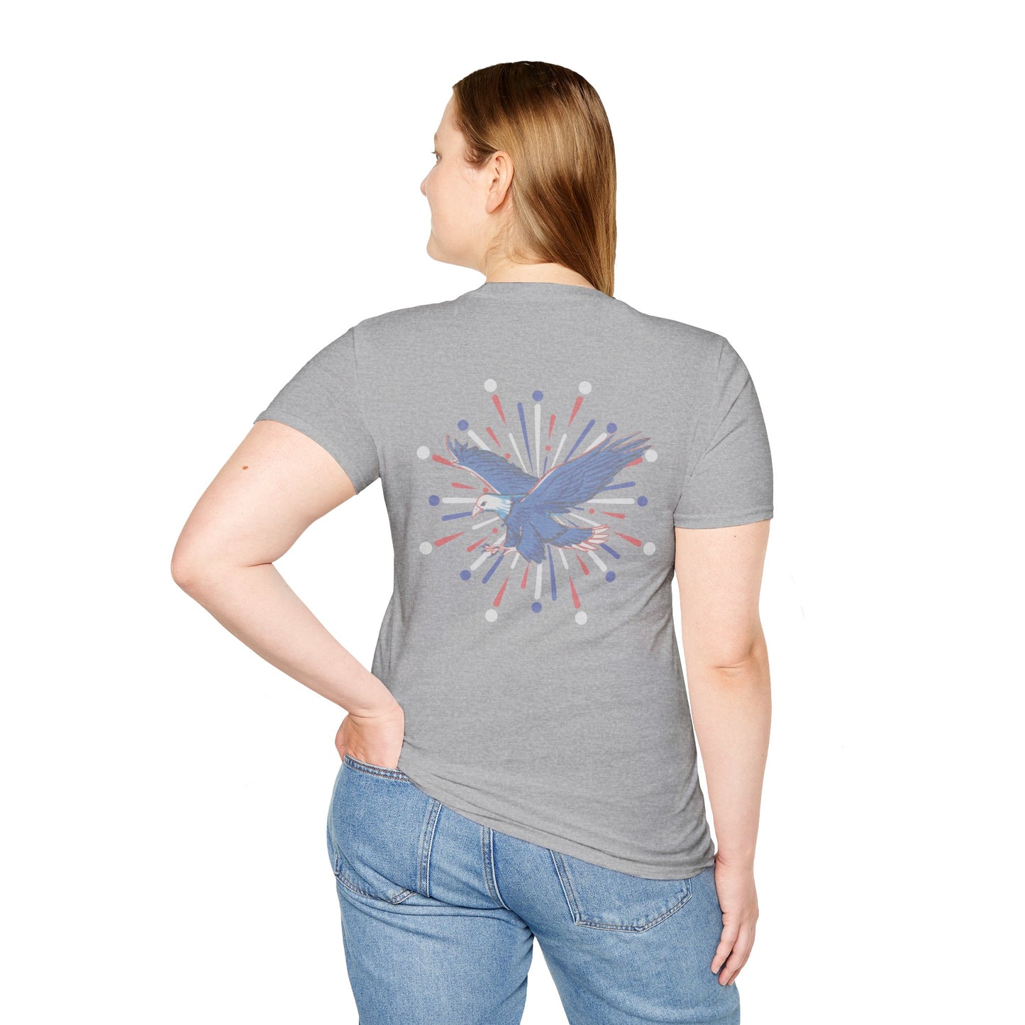 USA 'Merica Red, White & Blue Eagle 4th Women's Softstyle Plus Short Sleeve Double-Sided T-Shirt Sizes xl-5xl