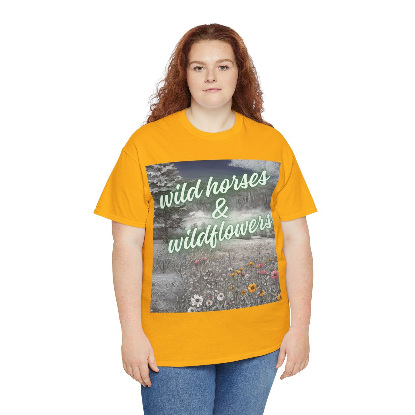 Wild Horses & Wildflowers Country Cowgirl Women's Plus Short Sleeved Cotton Tee Size xl-5xl