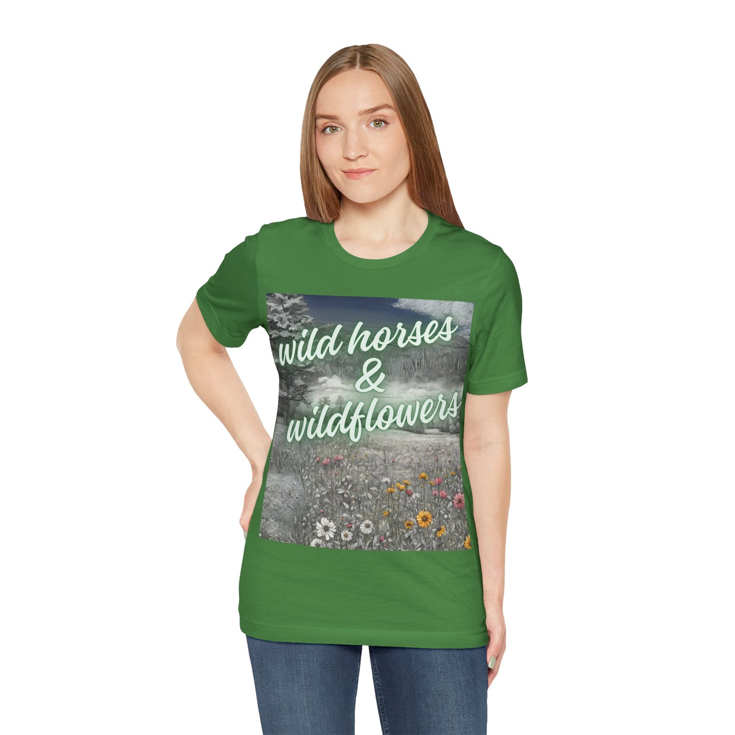 Wild Horses & Wildflowers Country Cowgirl Women's Jersey Short Sleeved Tee Size S-2xl