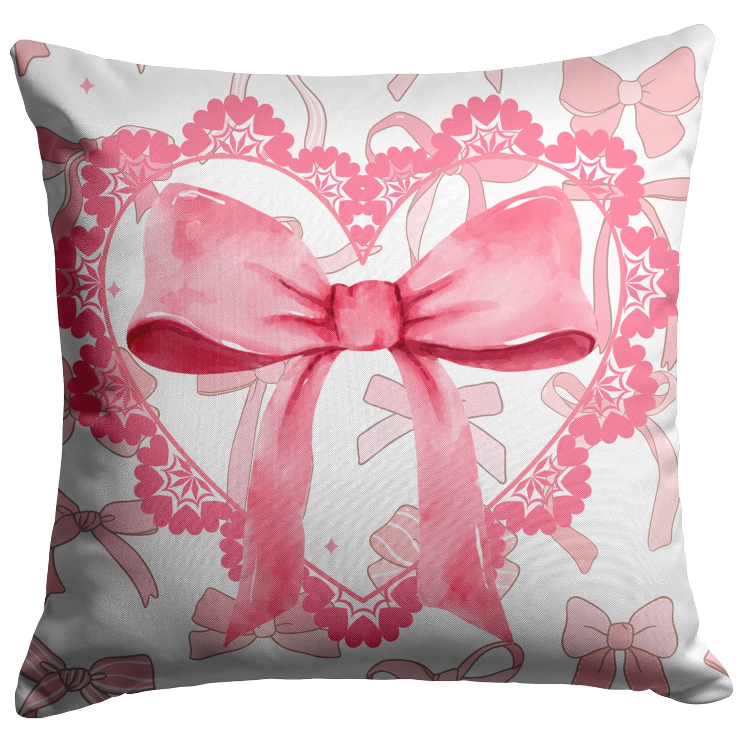Coquette Large Pink Heart & Bow Pattern Pillow Cover 26" Square