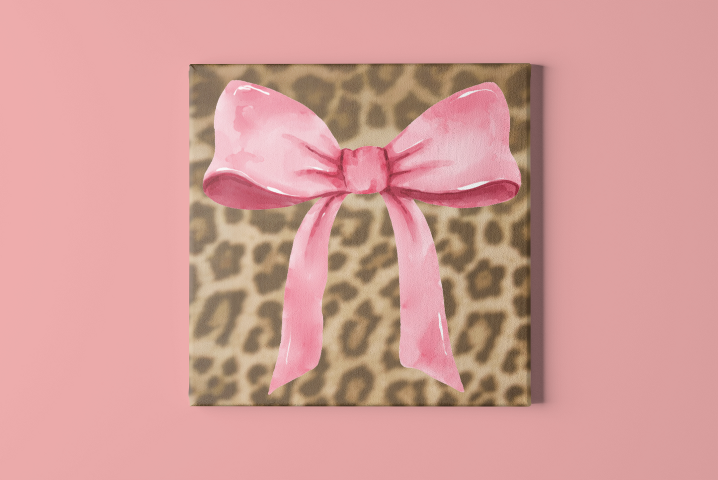 Leopard and Pink Coquette Bow Canvas Wrapped Art Multiple Sizes