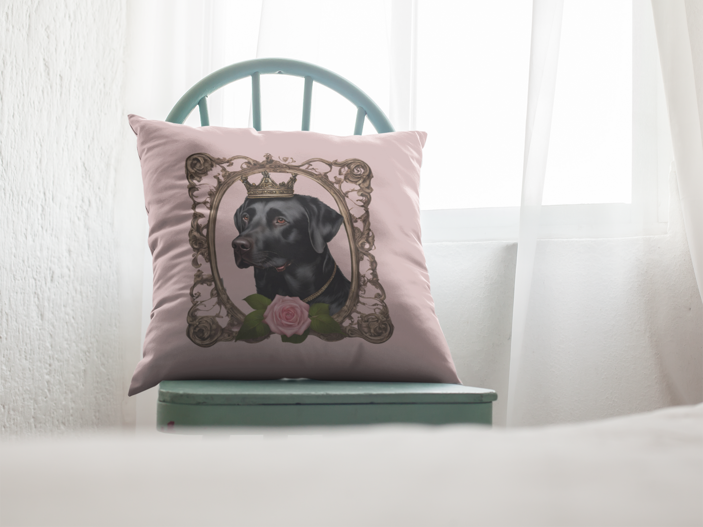 Coquette Black Labrador Rose Princess Double Sided Square Pillow Multiple Sizes