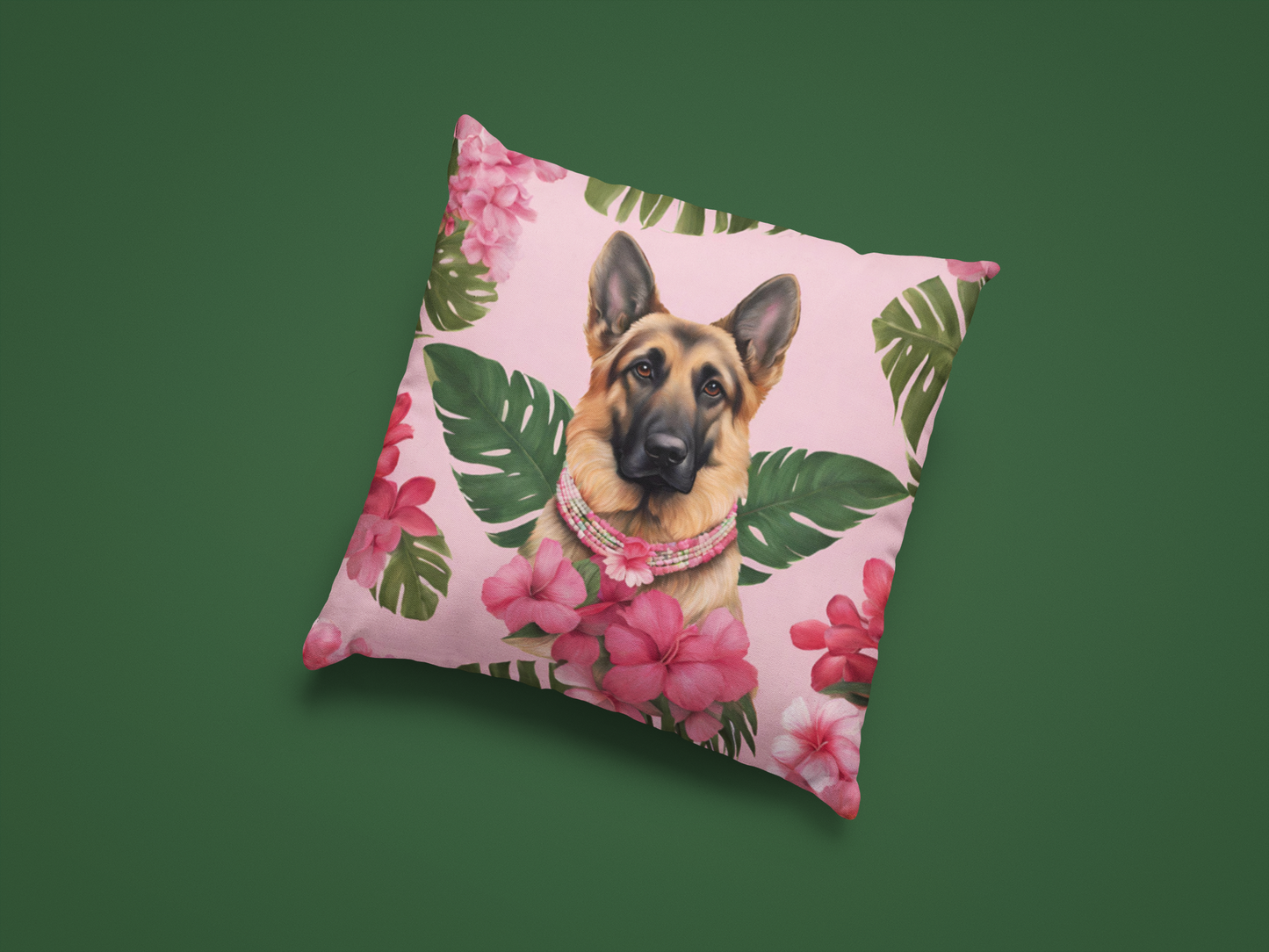 Hawaiin Flower Pink German Shephard Double Sided Square Pillow Multiple Sizes