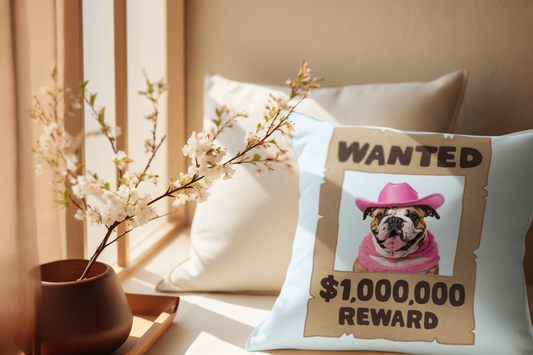 Wanted for Reward Cowboy Bulldog Colorful Double Sided Square Pillow Multiple Sizes