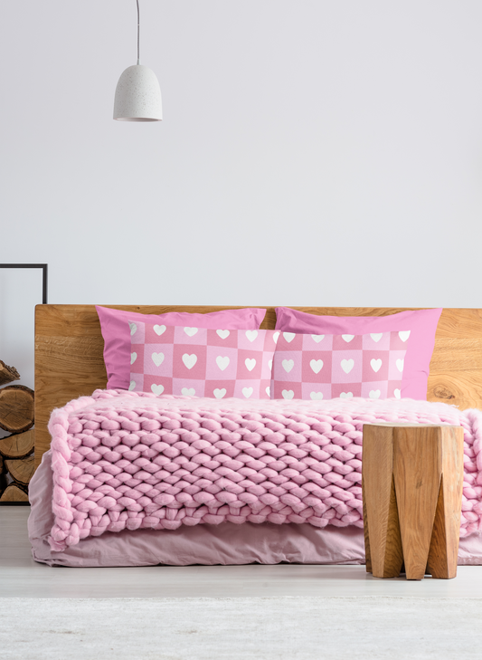Pink Heart Square Pattern Pillow Cover 26"