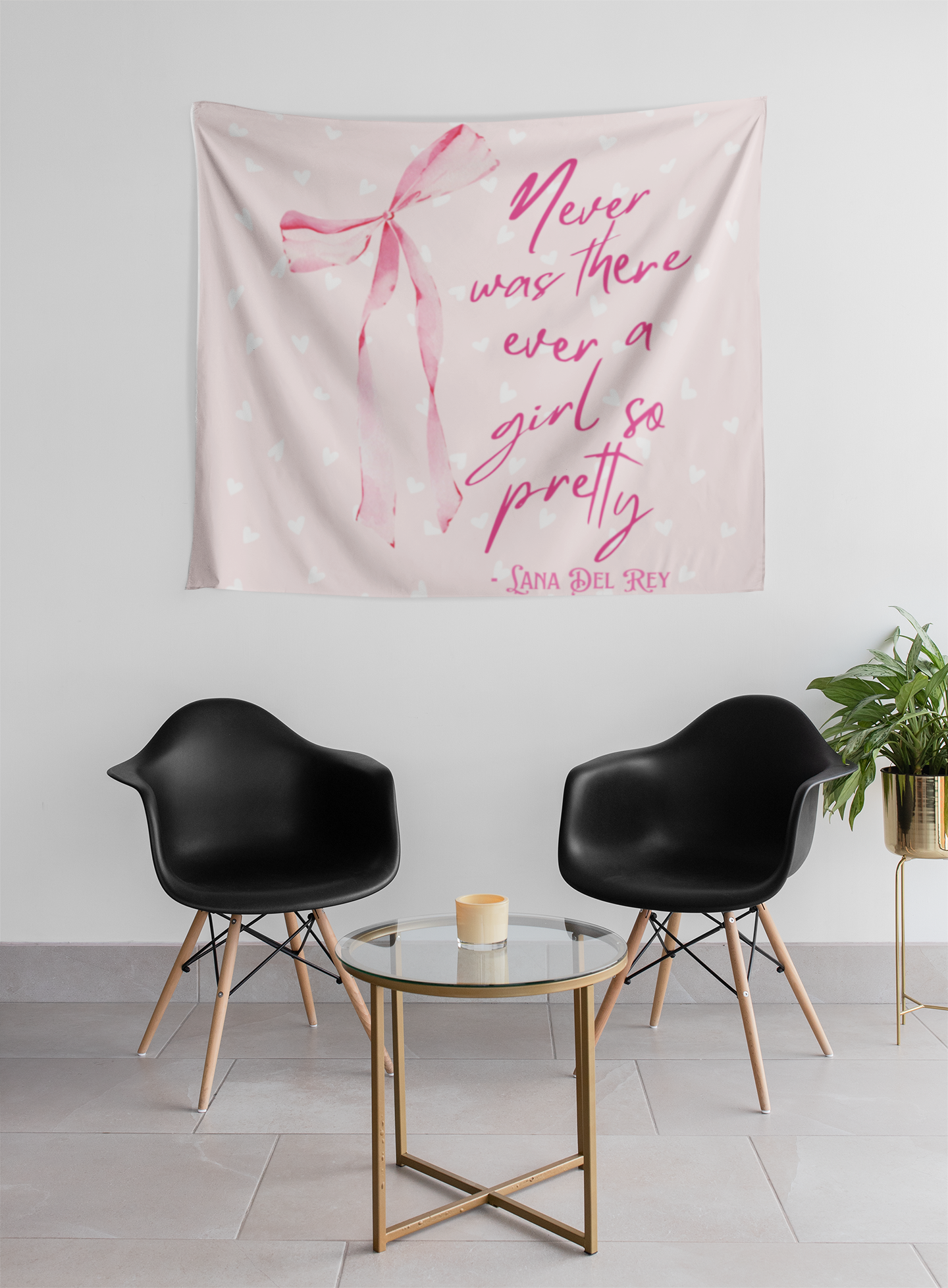 Pink Coquette Girl So Pretty Bow Indoor Wall Tapestry Multiple Sizes