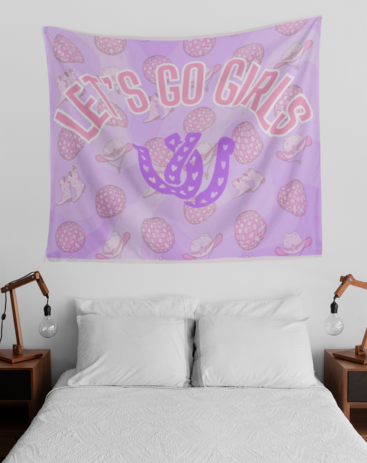 Let's Go Girls Disco Pink & Purple Cowgirl Indoor Wall Tapestry Multiple Sizes