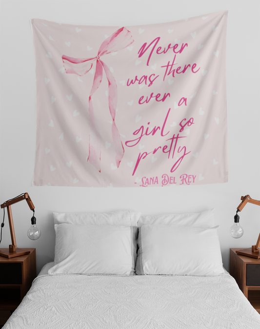 Pink Coquette Girl So Pretty Bow Indoor Wall Tapestry Multiple Sizes