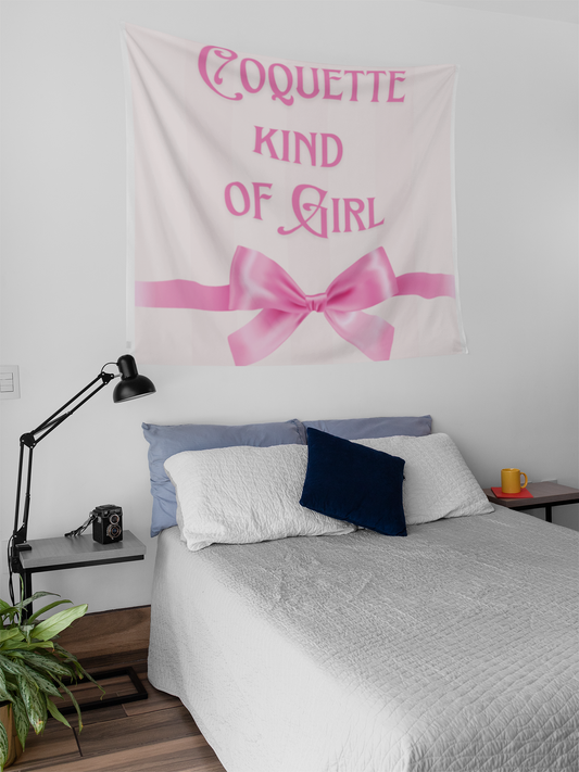 Coquette Kind of Girl Pink Bow Indoor Wall Tapestry Multiple Sizes